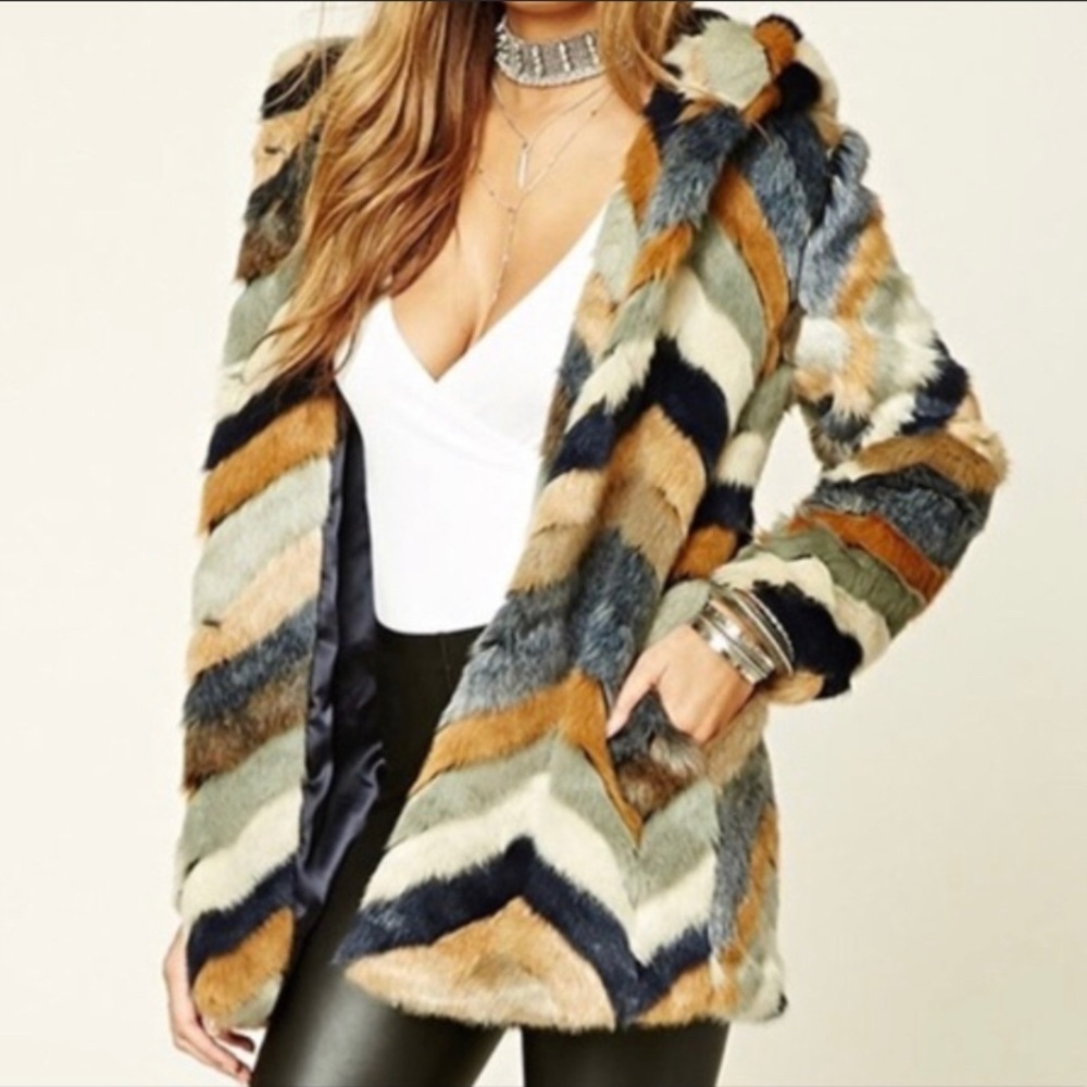 Forever21 Chevron Fur Jacket